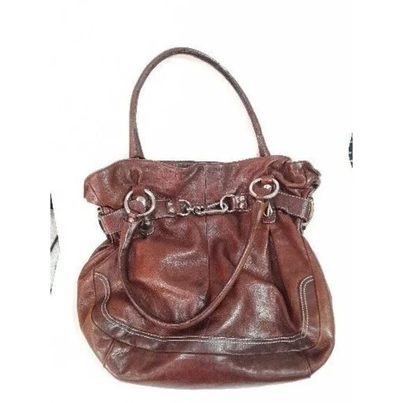 Leather Purse B.MAKOWSKY Raisin Brown Belted Clip Shoulder Bag -VERY NICE - Picture 3 of 16